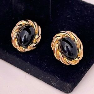 Vintage 80's Donald STANNARD Gold Tone Black Enamel Mob Wife Holiday Earrings
